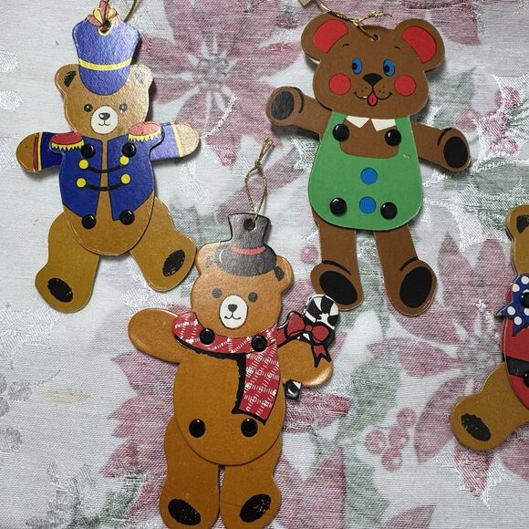 Vtg 60s 70s Lot 4 Cardboard Japan Ornaments Bears Jointed Arms Legs 5" Die Cut - Picture 4 of 9